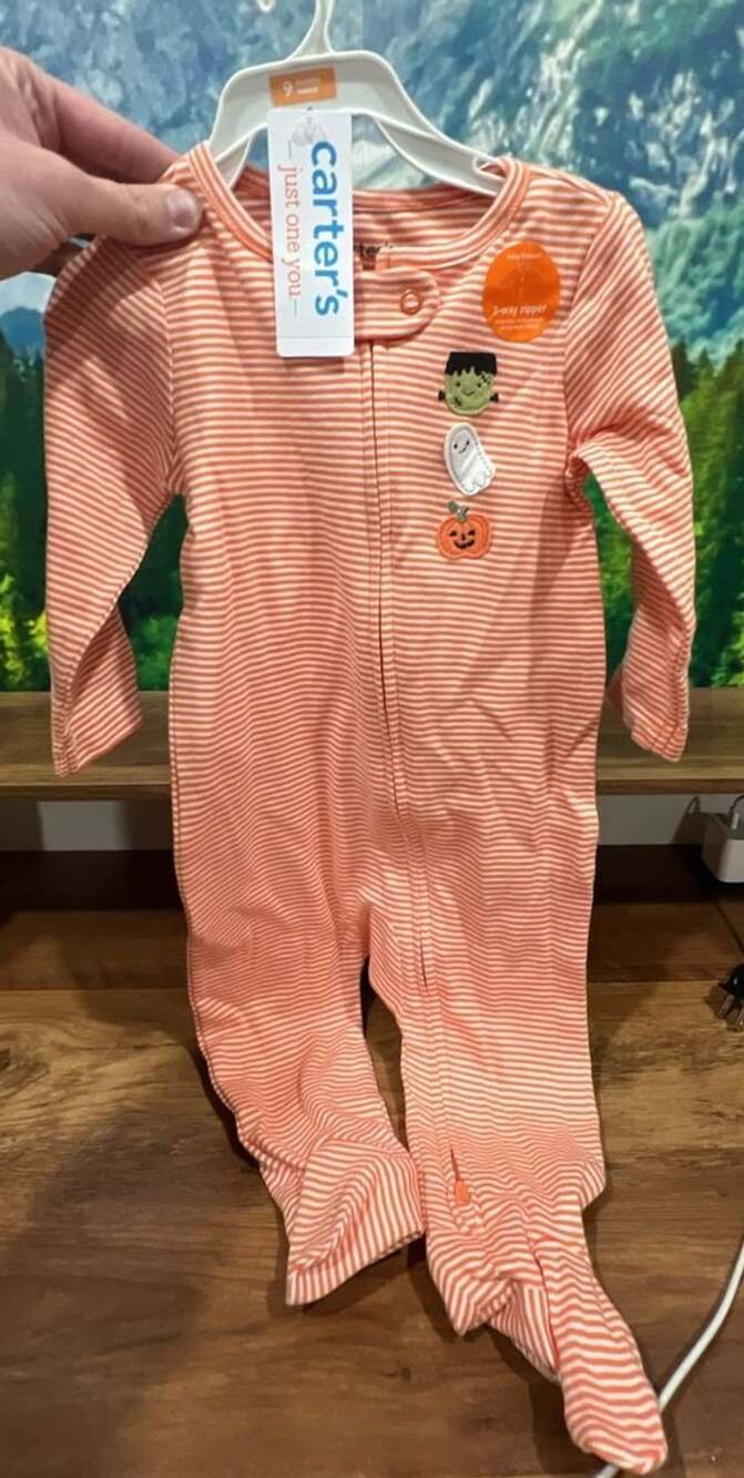 Carter's Just One You Striped Halloween Pumpkin Sleep N Play Sleeper 9 Months